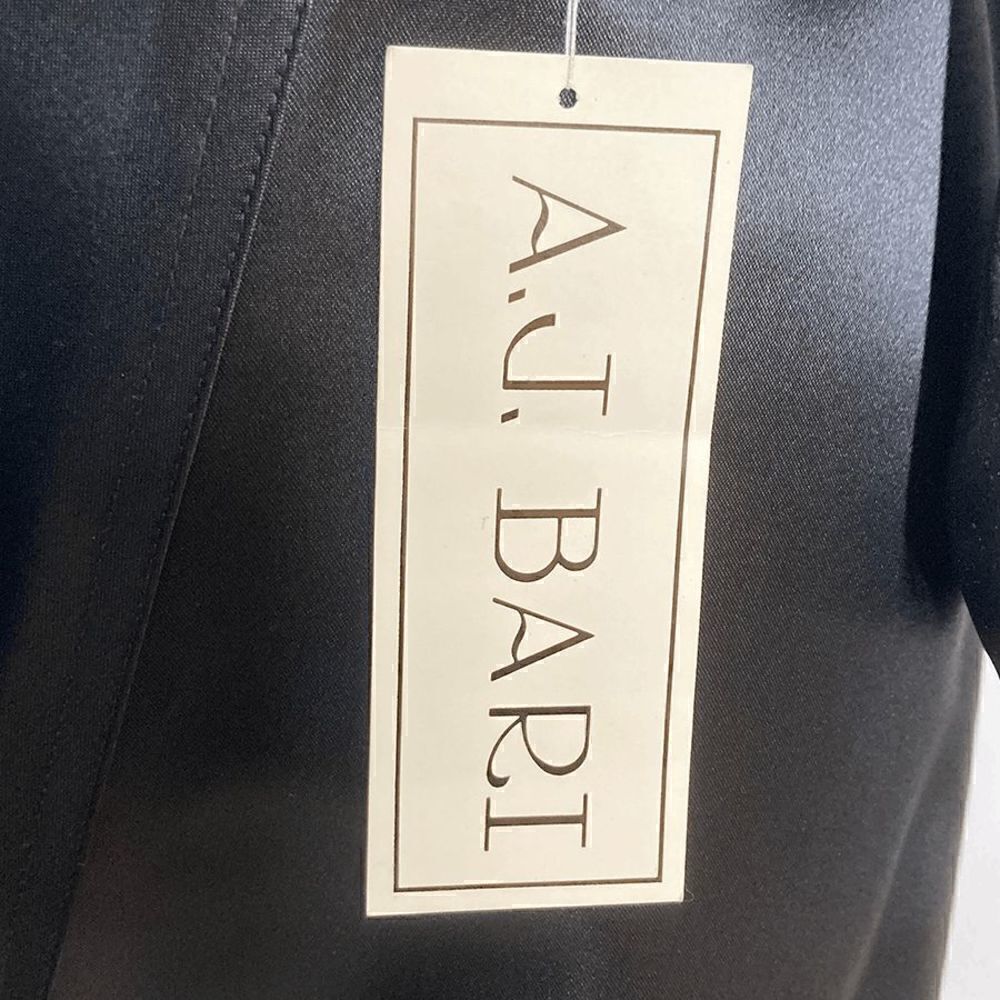 A.J. Bari S Black Satin Trench Coat 1 FLAW Deadstock 80s Puffed Sleeves Evening - Picture 3 of 12